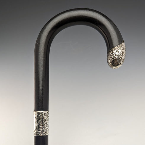 1921 British Antique Men's Cane Sterling Silver Decoration Black Shaft 92cm